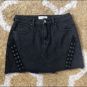 Black Detailed Jean Skirt
